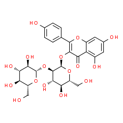 ChemSpider 2D Image | 5,7-Dihydroxy-2-(4-hydroxyphenyl)-4-oxo-4H-chromen-3-yl 2-O-beta-D-glucopyranosyl-alpha-D-glucopyranoside | C27H30O16