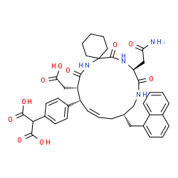 ChemSpider 2D Image | {4-[(9S,10S,11E,14S,18S)-18-(2-Amino-2-oxoethyl)-9-(carboxymethyl)-14-(1-naphthylmethyl)-8,17,20-trioxo-7,16,19-triazaspiro[5.14]icos-11-en-10-yl]phenyl}malonic acid | C41H46N4O10