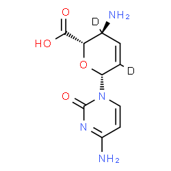 ChemSpider 2D Image | 4-Amino-1-[4-amino-2,3,4-trideoxy-beta-D-(2,4-~2~H_2_)-erythro-hex-2-enopyranuronosyl]-2(1H)-pyrimidinone | C10H10D2N4O4