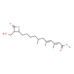 ChemSpider 2D Image | Methyl (2E,4E)-11-[3-(hydroxymethyl)-4-oxo-2-oxetanyl]-3,5,7-trimethyl-2,4-undecadienoate | C19H30O5