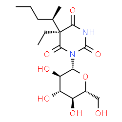 ChemSpider 2D Image | (5S)-5-Ethyl-1-(beta-D-glucopyranosyl)-5-[(2R)-2-pentanyl]-2,4,6(1H,3H,5H)-pyrimidinetrione | C17H28N2O8