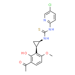 ChemSpider 2D Image | 1-[(1R,2R)-2-(3-Acetyl-2-hydroxy-6-methoxyphenyl)cyclopropyl]-3-(5-chloro-2-pyridinyl)thiourea | C18H18ClN3O3S