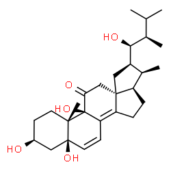 ChemSpider 2D Image | (3beta,5beta,9beta,22R,23S)-3,5,9,23-Tetrahydroxy-18,22-cycloergosta-6,8(14)-dien-11-one | C28H42O5