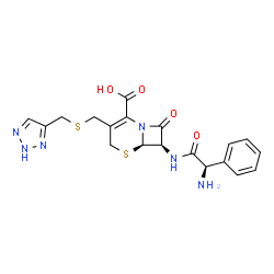 ChemSpider 2D Image | (6R,7R)-7-{[(2R)-2-Amino-2-phenylacetyl]amino}-8-oxo-3-{[(2H-1,2,3-triazol-4-ylmethyl)sulfanyl]methyl}-5-thia-1-azabicyclo[4.2.0]oct-2-ene-2-carboxylic acid | C19H20N6O4S2