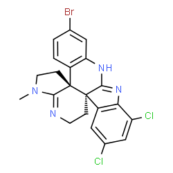 ChemSpider 2D Image | (3aR,13bS)-6-Bromo-10,12-dichloro-1-methyl-2,3,14,15-tetrahydro-1H,8H-benzo[c]indolo[3,2-j]pyrrolo[3,2-e][2,6]naphthyridine | C21H17BrCl2N4