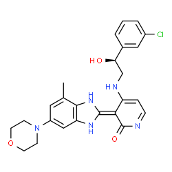 ChemSpider 2D Image | (3E)-4-{[(2S)-2-(3-Chlorophenyl)-2-hydroxyethyl]amino}-3-[4-methyl-6-(4-morpholinyl)-1,3-dihydro-2H-benzimidazol-2-ylidene]-2(3H)-pyridinone | C25H26ClN5O3