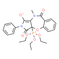 ChemSpider 2D Image | 10-Methyl-3,9-dioxo-2-phenyl-3a-(triethoxyphosphonio)-3,3a,9,10-tetrahydro-2H-pyrrolo[3,4-b][1,4]benzoxazepin-1-olate | C24H27N2O7P
