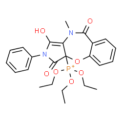 ChemSpider 2D Image | Triethoxy(1-hydroxy-10-methyl-3,9-dioxo-2-phenyl-2,3,9,10-tetrahydro-3aH-pyrrolo[3,4-b][1,4]benzoxazepin-3a-yl)phosphonium | C24H28N2O7P
