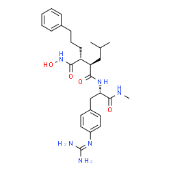 ChemSpider 2D Image | (2R,3S)-N~1~-[(2S)-3-{4-[(Diaminomethylene)amino]phenyl}-1-(methylamino)-1-oxo-2-propanyl]-N~4~-hydroxy-2-isobutyl-3-(3-phenylpropyl)succinamide | C28H40N6O4