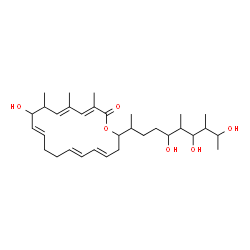 ChemSpider 2D Image | (3E,5E,9E,13E,15E)-8-Hydroxy-3,5,7-trimethyl-18-(5,7,9-trihydroxy-6,8-dimethyl-2-decanyl)oxacyclooctadeca-3,5,9,13,15-pentaen-2-one | C32H52O6
