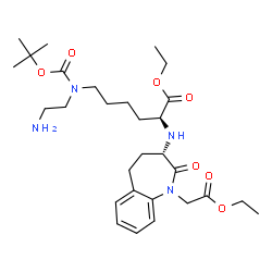 ChemSpider 2D Image | Ethyl N~6~-(2-aminoethyl)-N~2~-[(3S)-1-(2-ethoxy-2-oxoethyl)-2-oxo-2,3,4,5-tetrahydro-1H-1-benzazepin-3-yl]-N~6~-{[(2-methyl-2-propanyl)oxy]carbonyl}-L-lysinate | C29H46N4O7