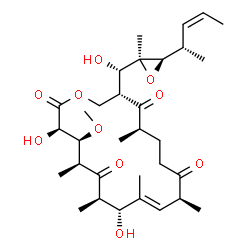 ChemSpider 2D Image | (3R,4S,5S,7R,8R,9E,11S,15R,17R)-3,8-dihydroxy-17-[(S)-hydroxy{(2S,3R)-2-methyl-3-[(2S,3Z)-pent-3-en-2-yl]oxiran-2-yl}methyl]-4-methoxy-5,7,9,11,15-pentamethyloxacyclooctadec-9-ene-2,6,12,16-tetrone (non-preferred name) | C32H50O10