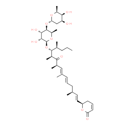 ChemSpider 2D Image | (4S,5R,6S,8R,9E,11E,14S,15E)-4,6,8,10,14-Pentamethyl-7-oxo-16-[(2R)-6-oxo-3,6-dihydro-2H-pyran-2-yl]-9,11,15-hexadecatrien-5-yl 6-deoxy-4-O-(2,6-dideoxy-alpha-L-lyxo-hexopyranosyl)-beta-D-gulopyranosi
de | C38H60O11