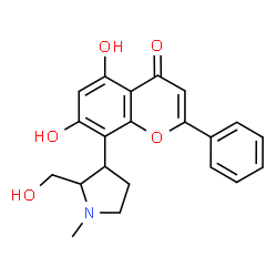 ChemSpider 2D Image | 5,7-Dihydroxy-8-[2-(hydroxymethyl)-1-methyl-3-pyrrolidinyl]-2-phenyl-4H-chromen-4-one | C21H21NO5