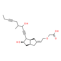 ChemSpider 2D Image | ({(2Z)-2-[(3aS,5R,6aS)-5-Hydroxy-4-(3-hydroxy-4-methyl-1,6-nonadiyn-1-yl)hexahydro-2(1H)-pentalenylidene]ethyl}oxy)acetic acid | C22H30O5