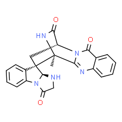 ChemSpider 2D Image | (1'R,9R,9aS,12'R)-12'-Methyl-1,9a-dihydro-3'H,15'H-spiro[imidazo[1,2-a]indole-9,13'-[2,10,16]triazatetracyclo[10.2.2.0~2,11~.0~4,9~]hexadeca[4,6,8,10]tetraene]-3,3',15'(2H)-trione | C23H19N5O3