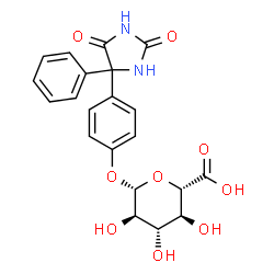 ChemSpider 2D Image | 4-(2,5-Dioxo-4-phenyl-4-imidazolidinyl)phenyl beta-D-glucopyranosiduronic acid | C21H20N2O9