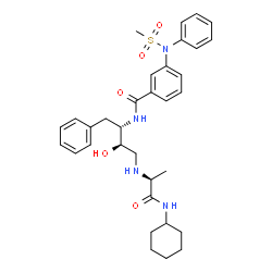 ChemSpider 2D Image | N-[(2S,3R)-4-{[(2S)-1-(Cyclohexylamino)-1-oxo-2-propanyl]amino}-3-hydroxy-1-phenyl-2-butanyl]-3-[(methylsulfonyl)(phenyl)amino]benzamide | C33H42N4O5S