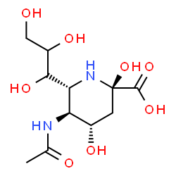 ChemSpider 2D Image | (2R,4S,5S,6R)-5-Acetamido-2,4-dihydroxy-6-[(1R)-1,2,3-trihydroxypropyl]-2-piperidinecarboxylic acid | C11H20N2O8