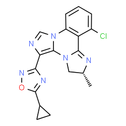 ChemSpider 2D Image | (2R)-12-Chloro-5-(5-cyclopropyl-1,2,4-oxadiazol-3-yl)-2-methyl-2,3-dihydrodiimidazo[1,5-a:1',2'-c]quinazoline | C18H15ClN6O