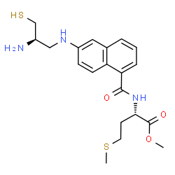 ChemSpider 2D Image | Methyl N-(6-{[(2R)-2-amino-3-sulfanylpropyl]amino}-1-naphthoyl)-L-methioninate | C20H27N3O3S2