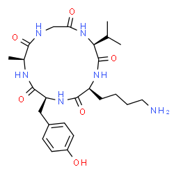 ChemSpider 2D Image | Cyclo(L-alanylglycyl-L-valyl-L-lysyl-L-tyrosyl) | C25H38N6O6