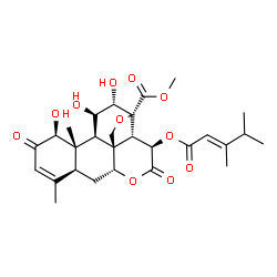 ChemSpider 2D Image | Methyl (1beta,11beta,12alpha,15beta)-15-{[(2E)-3,4-dimethyl-2-pentenoyl]oxy}-1,11,12-trihydroxy-2,16-dioxo-13,20-epoxypicras-3-en-21-oate | C28H36O11