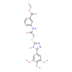 ChemSpider 2D Image | Ethyl 3-[({[4-methyl-5-(3,4,5-trimethoxyphenyl)-4H-1,2,4-triazol-3-yl]sulfanyl}acetyl)amino]benzoate | C23H26N4O6S