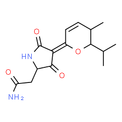 ChemSpider 2D Image | 2-[(4E)-4-(6-Isopropyl-5-methyl-5,6-dihydro-2H-pyran-2-ylidene)-3,5-dioxo-2-pyrrolidinyl]acetamide | C15H20N2O4