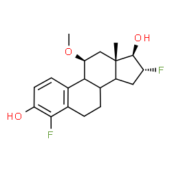 ChemSpider 2D Image | (8xi,9xi,11beta,14xi,16alpha,17beta)-4,16-Difluoro-11-methoxyestra-1,3,5(10)-triene-3,17-diol | C19H24F2O3