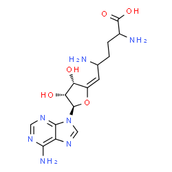 ChemSpider 2D Image | (6E)-5-Amino-6-[(3S,4R,5R)-5-(6-amino-9H-purin-9-yl)-3,4-dihydroxydihydro-2(3H)-furanylidene]norleucine | C15H21N7O5