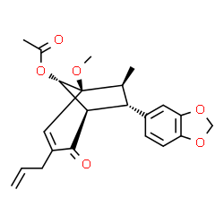 ChemSpider 2D Image | (1S,5R,6S,7S,8S)-3-Allyl-6-(1,3-benzodioxol-5-yl)-1-methoxy-7-methyl-4-oxobicyclo[3.2.1]oct-2-en-8-yl acetate | C22H24O6