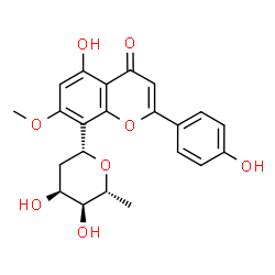 ChemSpider 2D Image | 4H-1-Benzopyran-4-one, 8-(2,6-dideoxy-beta-D-ribo-hexopyranosyl)-5-hydroxy-2-(4-hydroxyphenyl)-7-methoxy- | C22H22O8
