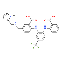 ChemSpider 2D Image | 2-({2-[(2-Carboxyphenyl)amino]-5-(trifluoromethyl)phenyl}amino)-5-({[(1-methyl-1H-pyrrol-2-yl)methyl]amino}methyl)benzoic acid | C28H25F3N4O4