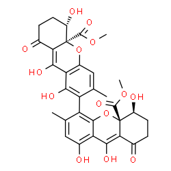 ChemSpider 2D Image | Dimethyl (5S,5'S,10aS,10a'S)-1,1',5,5',9,9'-hexahydroxy-3,3'-dimethyl-8,8'-dioxo-5,5',6,6',7,7',8,8'-octahydro-10aH,10a'H-2,4'-bixanthene-10a,10a'-dicarboxylate | C32H30O14