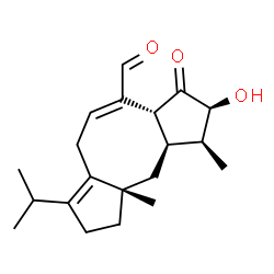 ChemSpider 2D Image | (1S,2S,3aR,4E,9aS,10aR)-2-Hydroxy-7-isopropyl-1,9a-dimethyl-3-oxo-1,2,3,3a,6,8,9,9a,10,10a-decahydrodicyclopenta[a,d][8]annulene-4-carbaldehyde | C20H28O3