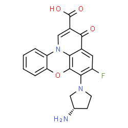 ChemSpider 2D Image | 6-[(3S)-3-Amino-1-pyrrolidinyl]-5-fluoro-3-oxo-3H-pyrido[3,2,1-kl]phenoxazine-2-carboxylic acid | C20H16FN3O4
