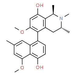 ChemSpider 2D Image | (1R,3R)-5-(4-Hydroxy-5-methoxy-7-methyl-1-naphthyl)-6-methoxy-1,2,3-trimethyl-1,2,3,4-tetrahydro-8-isoquinolinol | C25H29NO4