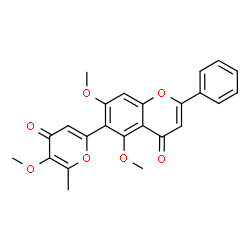 ChemSpider 2D Image | 5,7-Dimethoxy-6-(5-methoxy-6-methyl-4-oxo-4H-pyran-2-yl)-2-phenyl-4H-chromen-4-one | C24H20O7