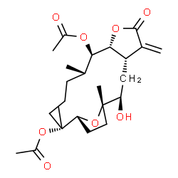 ChemSpider 2D Image | (1S,2R,4S,8R,9R,10S,14S,15R)-2-Hydroxy-1,10,14-trimethyl-5-methylene-6-oxo-7,18-dioxatricyclo[13.2.1.0~4,8~]octadecane-9,14-diyl diacetate | C24H36O8
