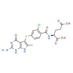 ChemSpider 2D Image | N-{4-[(2-Amino-6-methyl-4-oxo-4,7-dihydro-1H-pyrrolo[2,3-d]pyrimidin-5-yl)sulfanyl]-2-chlorobenzoyl}-L-glutamic acid | C19H18ClN5O6S