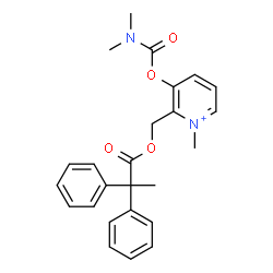 ChemSpider 2D Image | 3-[(Dimethylcarbamoyl)oxy]-2-{[(2,2-diphenylpropanoyl)oxy]methyl}-1-methylpyridinium | C25H27N2O4