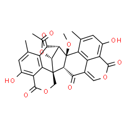 ChemSpider 2D Image | (1R,2R,13S,14S,24R)-9,19-Dihydroxy-13-methoxy-11,17-dimethyl-3,7,15,21-tetraoxo-6,22-dioxaheptacyclo[12.9.1.1~1,16~.1~4,8~.0~2,13~.0~12,26~.0~20,25~]hexacosa-4,8(26),9,11,16(25),17,19-heptaen-24-yl ac
etate | C29H22O11