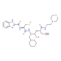ChemSpider 2D Image | N-[(2R)-1-{[(2S,3S,5R)-1-Cyclohexyl-3-hydroxy-5-{[2-(4-morpholinyl)ethyl]carbamoyl}-7-octyn-2-yl]amino}-3-(methylsulfanyl)-1-oxo-2-propanyl]-1H-benzimidazole-2-carboxamide | C33H48N6O5S
