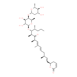 ChemSpider 2D Image | (4R,5R,6S,8R,9E,11E,14S,15E)-4,6,8,10,14-Pentamethyl-7-oxo-16-[(2R)-6-oxo-3,6-dihydro-2H-pyran-2-yl]-9,11,15-hexadecatrien-5-yl 6-deoxy-4-O-(2,6-dideoxy-beta-D-arabino-hexopyranosyl)-beta-D-galactopyr
anoside | C38H60O11