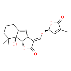 ChemSpider 2D Image | (3E,3aR,8aR,8bS)-8a-Hydroxy-8,8-dimethyl-3-({[(2S)-4-methyl-5-oxo-2,5-dihydro-2-furanyl]oxy}methylene)-3,3a,5,6,7,8,8a,8b-octahydro-2H-indeno[1,2-b]furan-2-one | C19H22O6