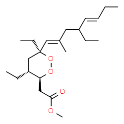 ChemSpider 2D Image | Methyl {(3S,4R,6S)-4,6-diethyl-6-[(1E,5E)-4-ethyl-2-methyl-1,5-octadien-1-yl]-1,2-dioxan-3-yl}acetate | C22H38O4