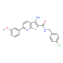 ChemSpider 2D Image | 3-Amino-N-(4-chlorobenzyl)-6-(3-methoxyphenyl)thieno[2,3-b]pyridine-2-carboxamide | C22H18ClN3O2S