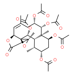 ChemSpider 2D Image | (1R,2S,4S,4aR,5R,6S,8Z,9aS,11aR,12aS,13R,13aS)-1,4a,8,11a-Tetramethyl-11-oxo-2,3,4,4a,5,6,7,9a,11,11a,13,13a-dodecahydro-1H-benzo[4,5]cyclodeca[1,2-b]oxireno[c]furan-2,4,5,6,13-pentayl pentaacetate | C30H40O13