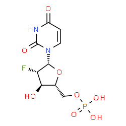 ChemSpider 2D Image | 1-(2-Deoxy-2-fluoro-5-O-phosphono-beta-D-arabinofuranosyl)-2,4(1H,3H)-pyrimidinedione | C9H12FN2O8P